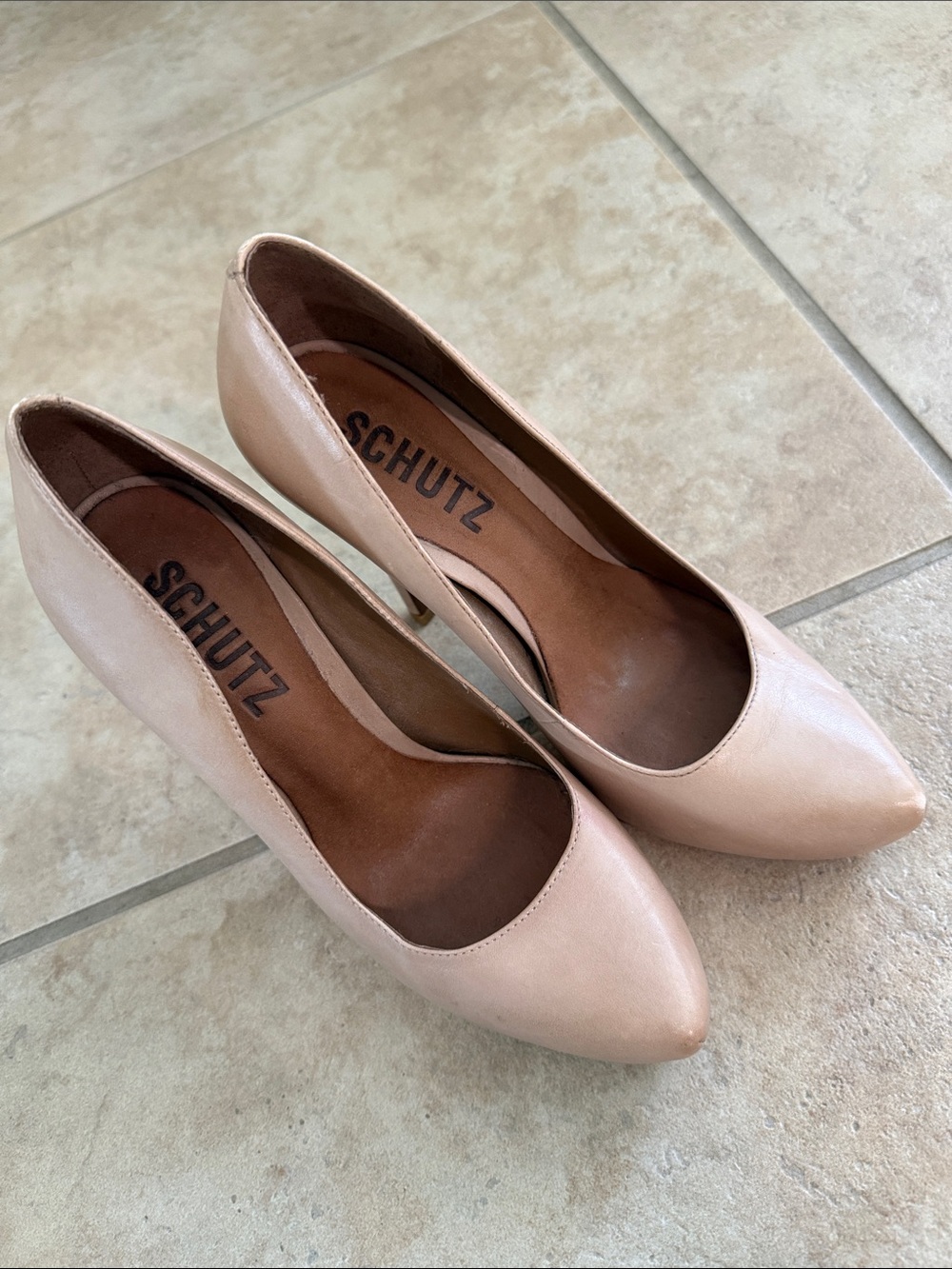 SCHUTZ Blush Beige Pointed-Toe Leather Pumps